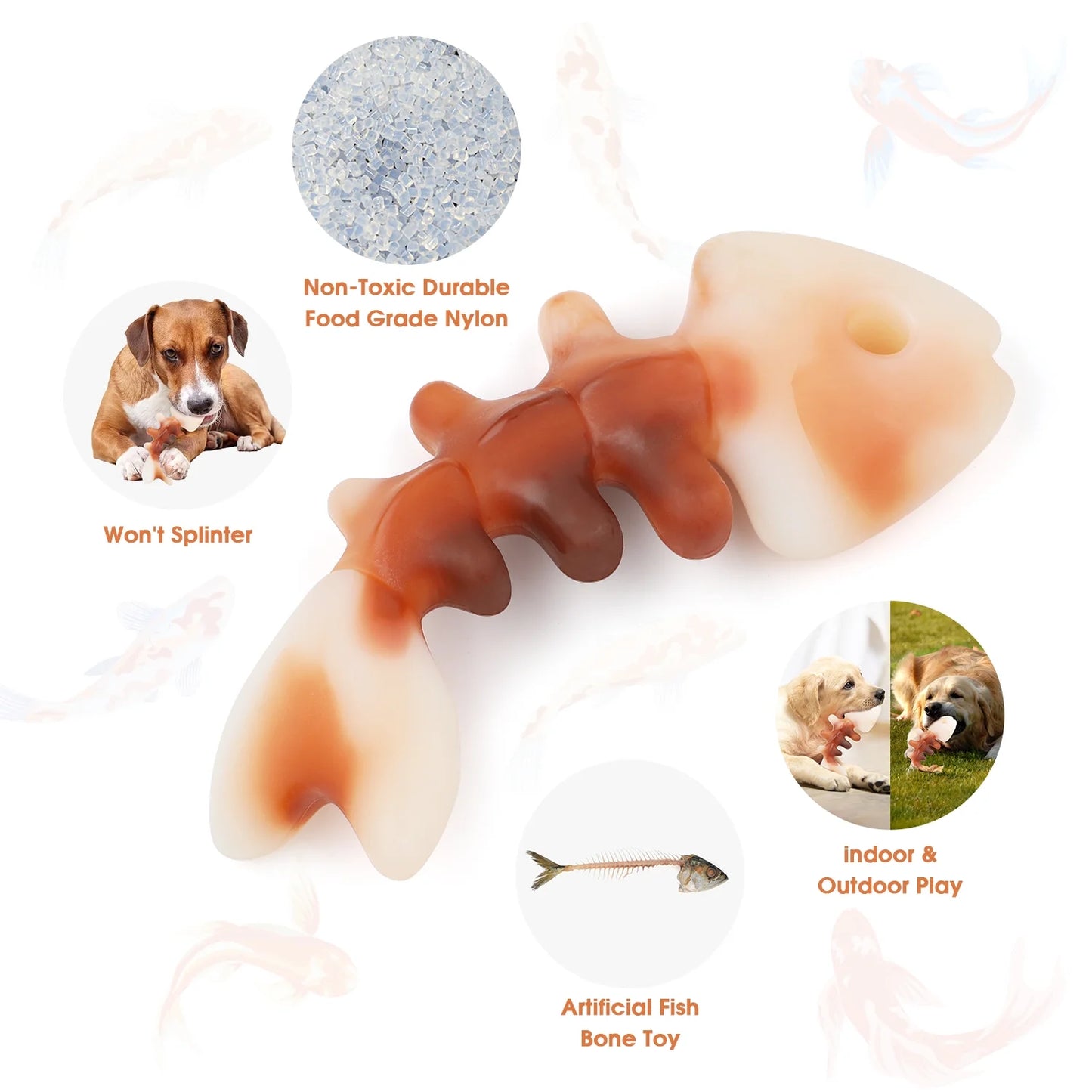 Fishbone Durable Dog Chew Toy for Aggressive Chewers, Real Fish, Nylon Pet Toys