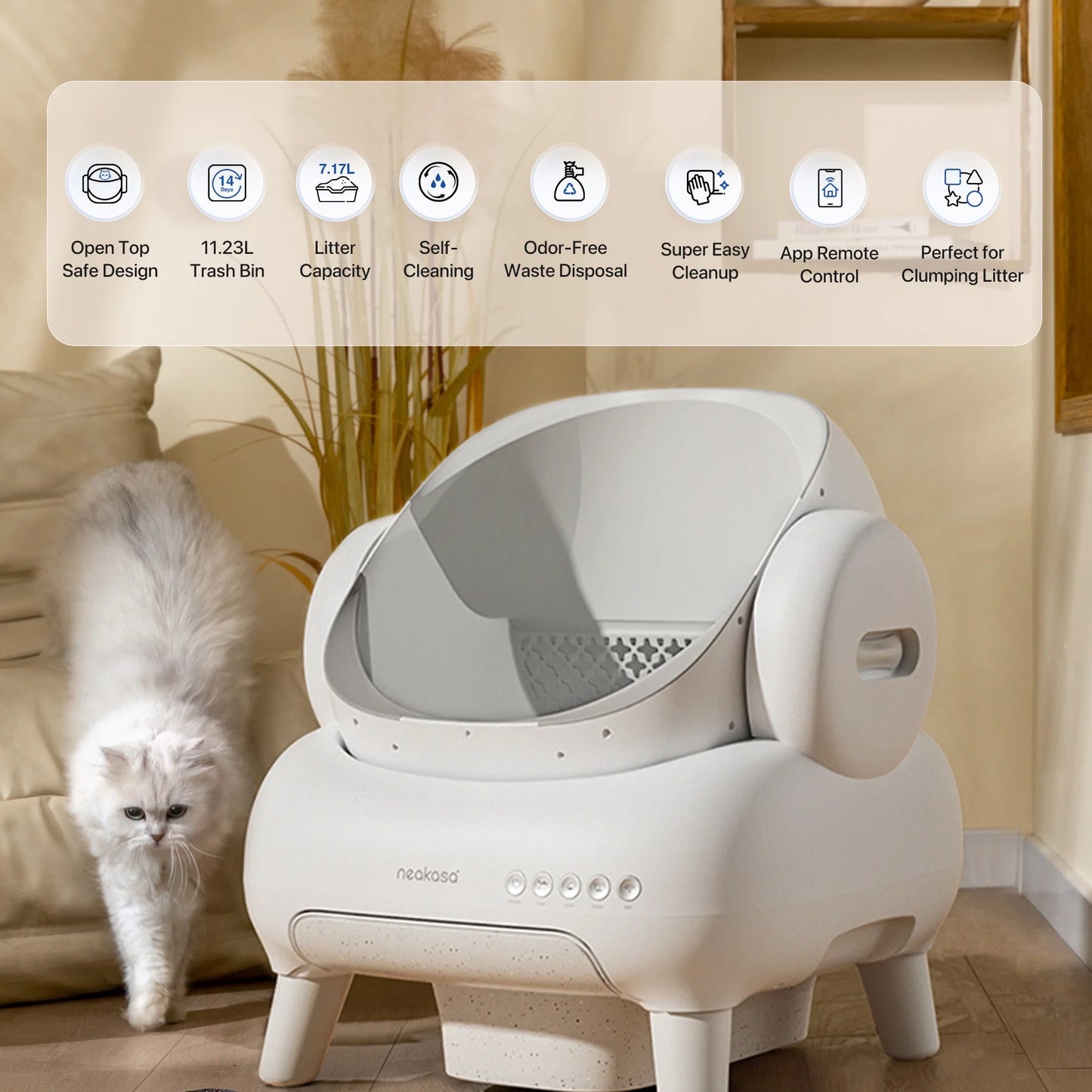 M1 Lite Self Cleaning Cat Litter Box, Open-Top Large Automatic Cat Litter Tray with APP Control,Odor-Free Waste Disposal,White