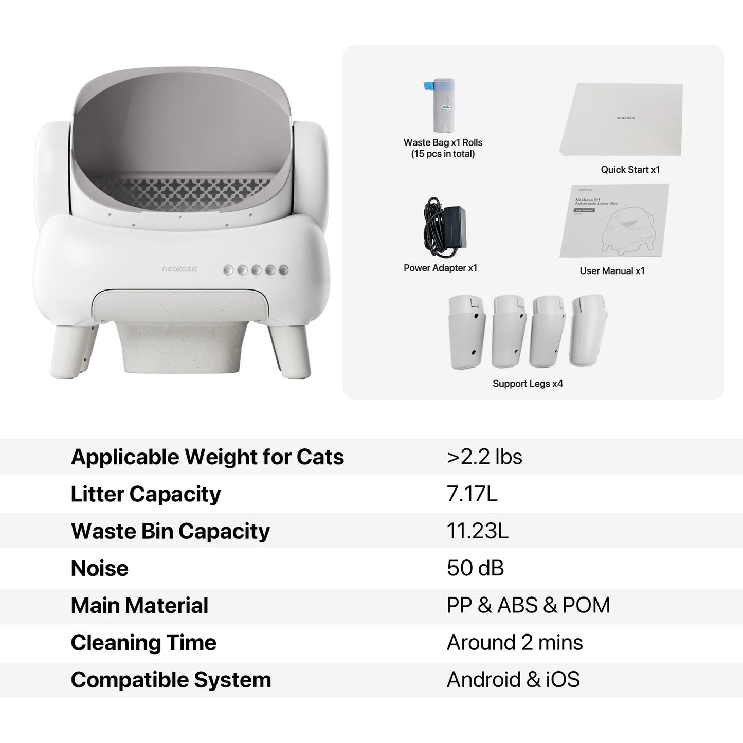 M1 Lite Self Cleaning Cat Litter Box, Open-Top Large Automatic Cat Litter Tray with APP Control,Odor-Free Waste Disposal,White