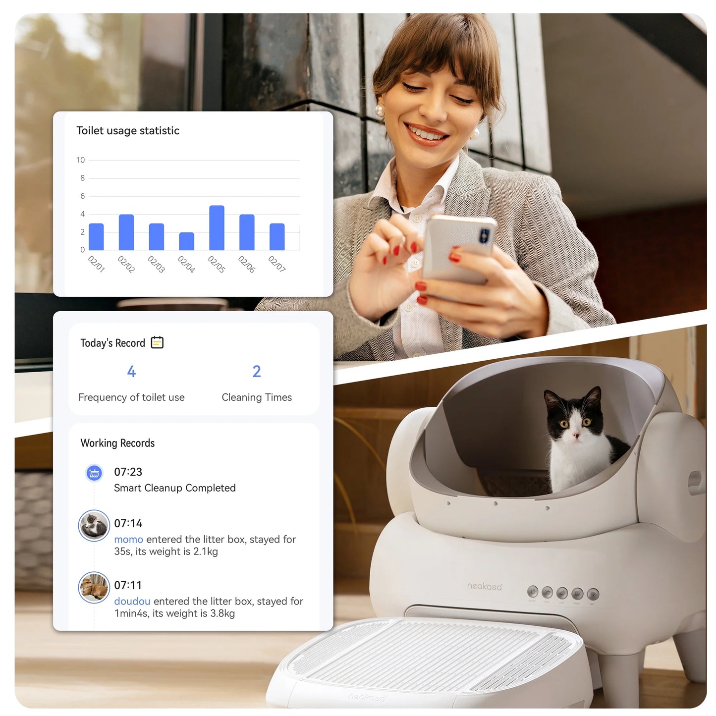 M1 Lite Self Cleaning Cat Litter Box, Open-Top Large Automatic Cat Litter Tray with APP Control,Odor-Free Waste Disposal,White