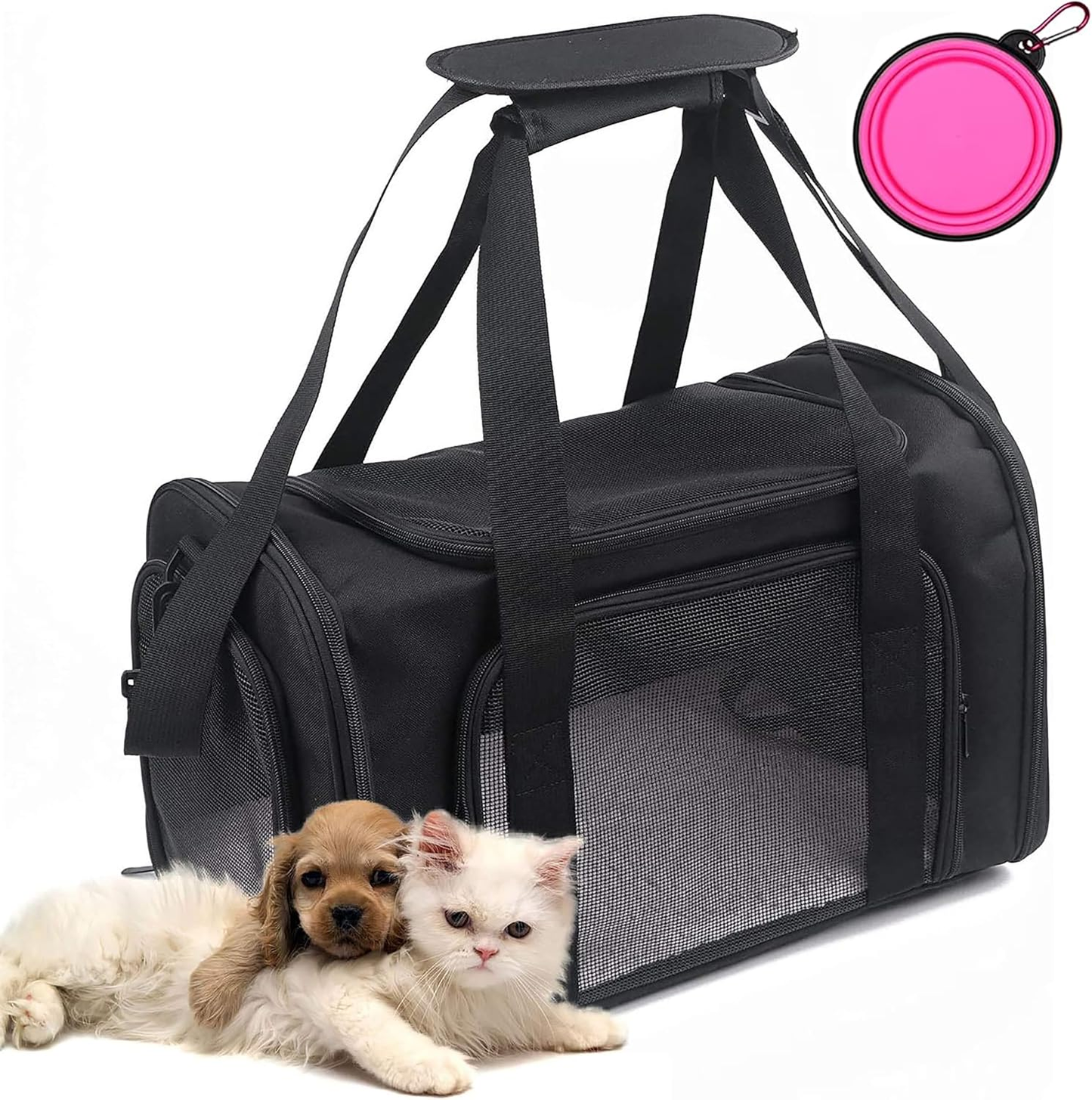 Portable Pet Carrier Bag – Airline-Approved, Foldable & Breathable (Black)
