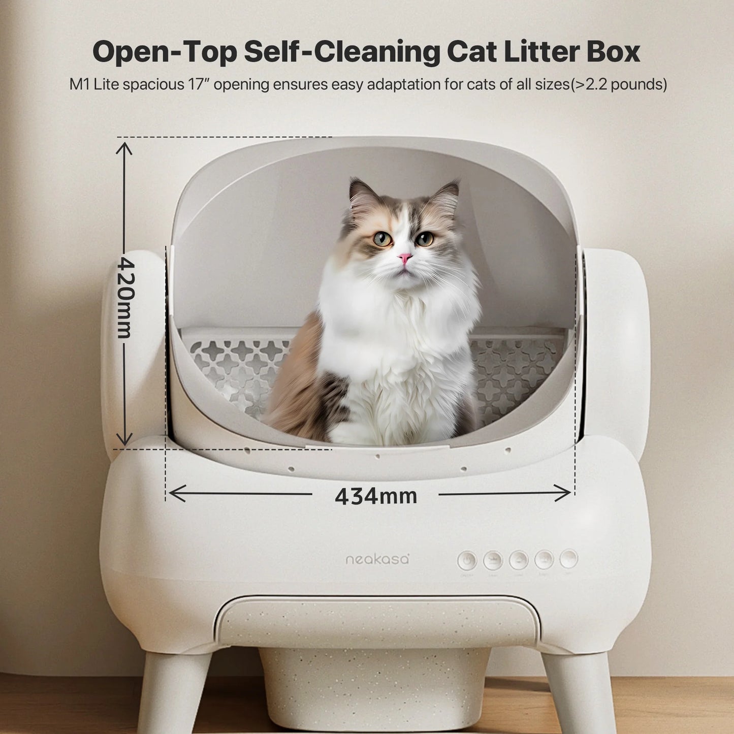 M1 Lite Self Cleaning Cat Litter Box, Open-Top Large Automatic Cat Litter Tray with APP Control,Odor-Free Waste Disposal,White