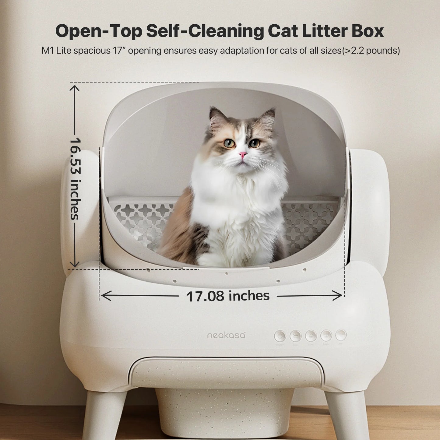 M1 Lite Self Cleaning Cat Litter Box, Open-Top Large Automatic Cat Litter Tray with APP Control,Odor-Free Waste Disposal,White
