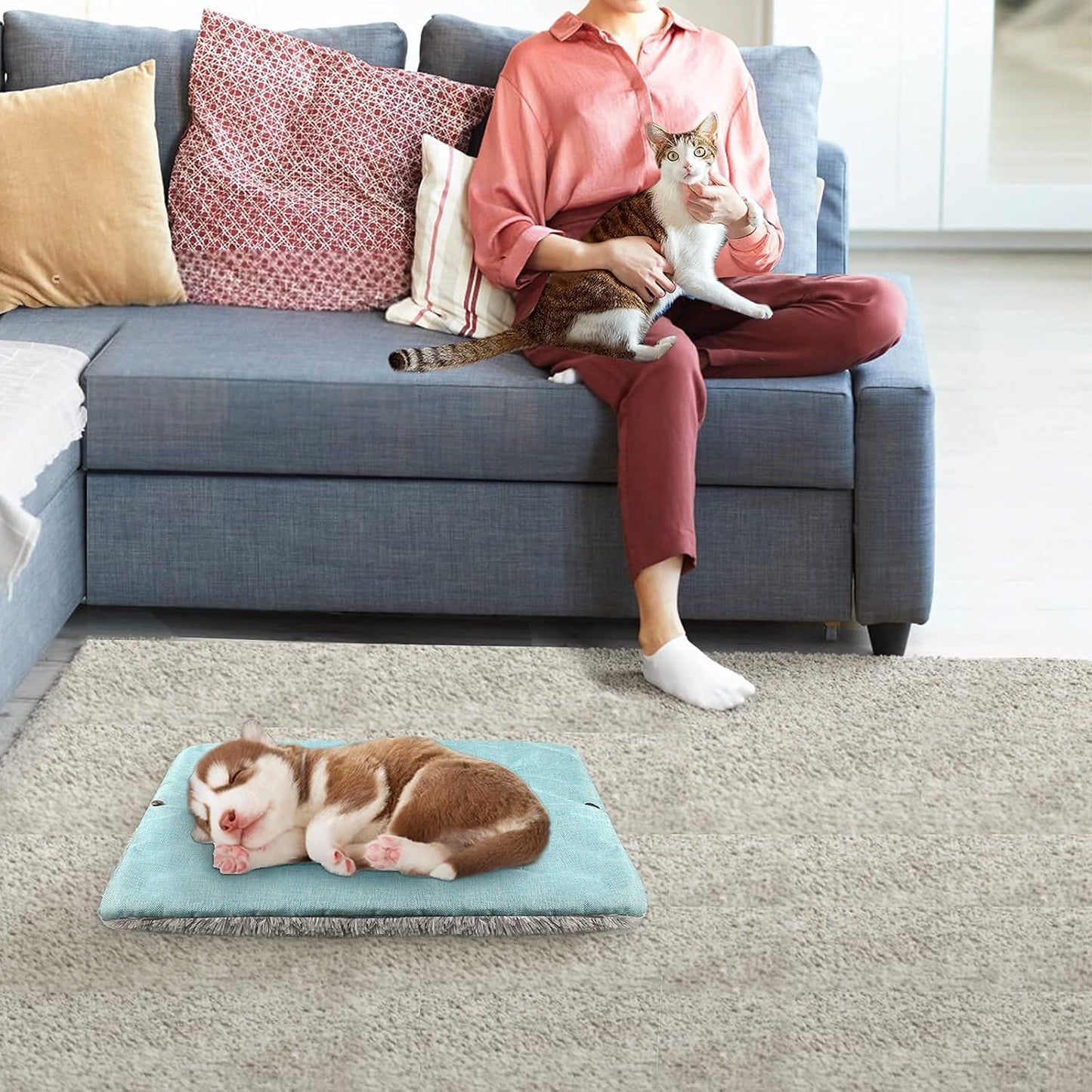 Cat Bed Self Warming, Foldable Self Heated Cat Mat with Removable Cover Heating Pad 24 X 20 Inch Extra Warm Thermal Pet Pad for Indoor Outdoor Cats, Non-Slip Bottom Washable Non Electric