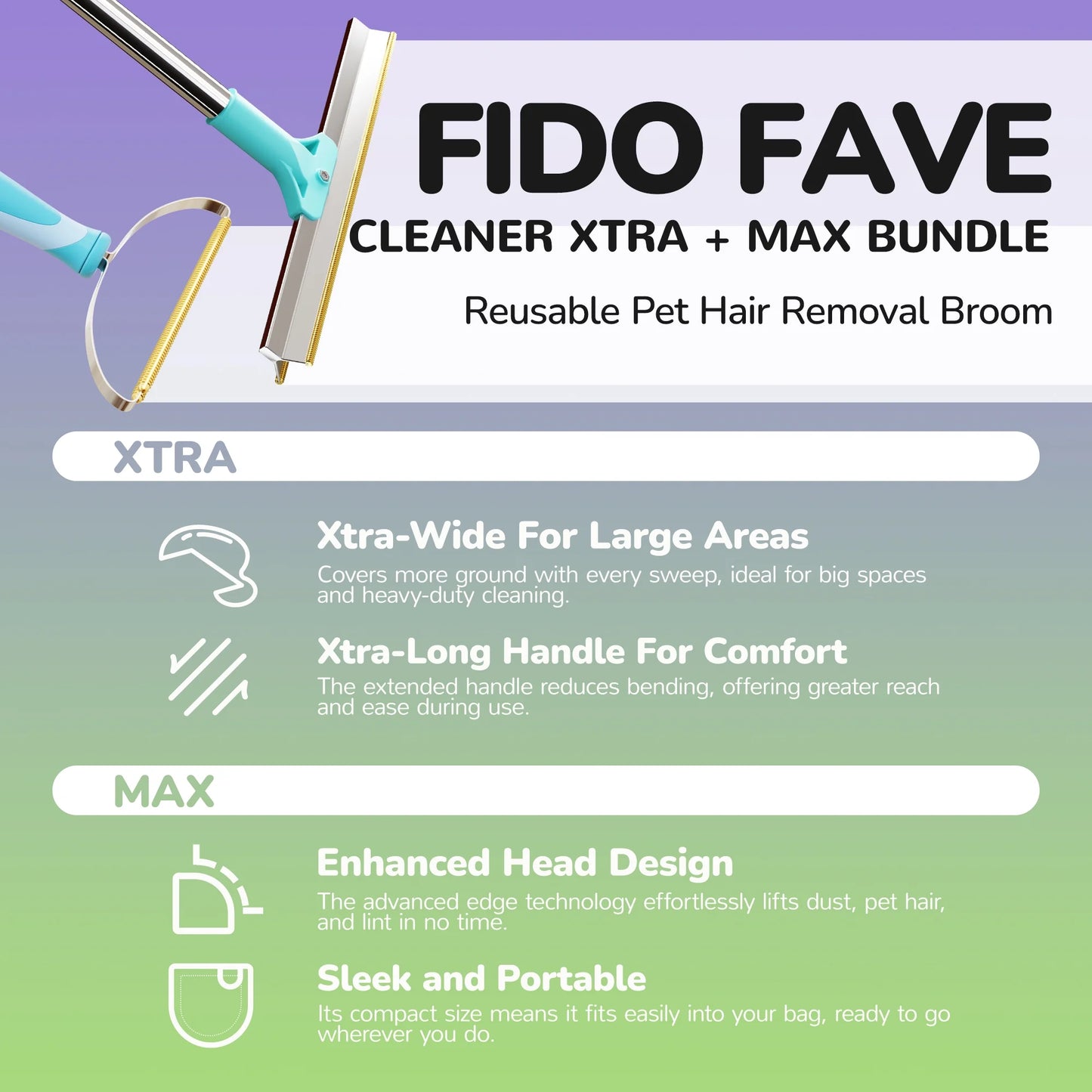 Xtra Max Pet Hair Remover Kit - Cleaning Tool for Pet Hair Removal, Blue, 2-Pack Carpet Rake Scraper