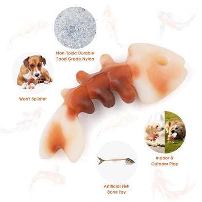 Fishbone Durable Dog Chew Toy for Aggressive Chewers, Real Fish, Nylon Pet Toys