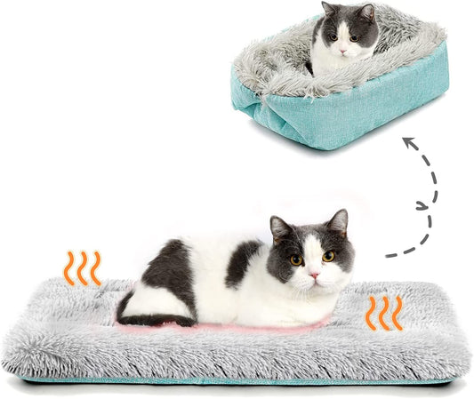 Cat Bed Self Warming, Foldable Self Heated Cat Mat with Removable Cover Heating Pad 24 X 20 Inch Extra Warm Thermal Pet Pad for Indoor Outdoor Cats, Non-Slip Bottom Washable Non Electric