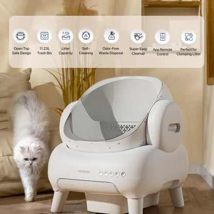 M1 Lite Self Cleaning Cat Litter Box, Open-Top Large Automatic Cat Litter Tray with APP Control,Odor-Free Waste Disposal,White