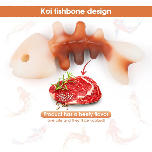 Fishbone Durable Dog Chew Toy for Aggressive Chewers, Real Fish, Nylon Pet Toys