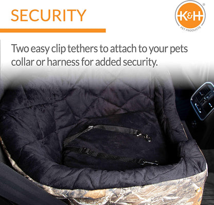 Original Bucket Booster Dog Car Seat, Belt Secured, 2 Safety Leashes, Washable Covers, Sturdy Booster for Small to Medium Pets - Large Realtree Edge Camo