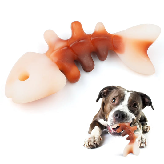 Fishbone Durable Dog Chew Toy for Aggressive Chewers, Real Fish, Nylon Pet Toys