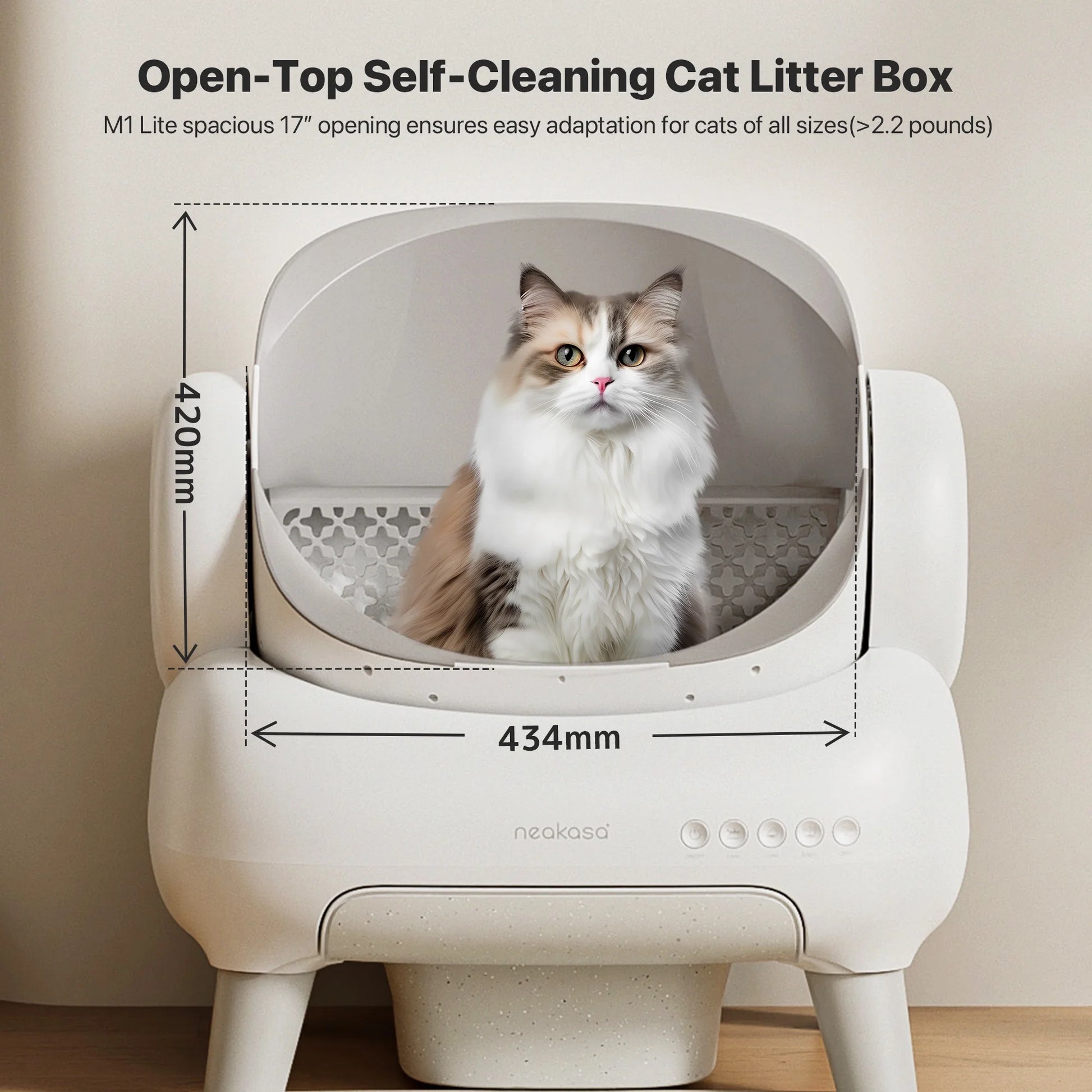 M1 Lite Self Cleaning Cat Litter Box, Open-Top Large Automatic Cat Litter Tray with APP Control,Odor-Free Waste Disposal,White