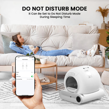 Automatic Self-Cleaning Cat Litter Box, APP Control and Integrated Safety Protection, 68L+9L Large Capacity, for Large/Multiple Cats,White