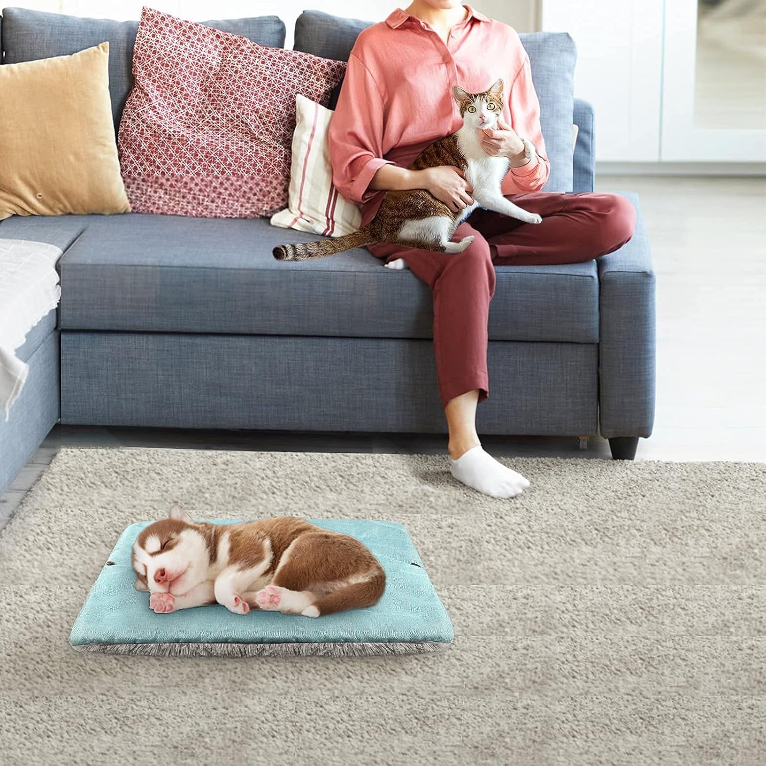 Cat Bed Self Warming, Foldable Self Heated Cat Mat with Removable Cover Heating Pad 24 X 20 Inch Extra Warm Thermal Pet Pad for Indoor Outdoor Cats, Non-Slip Bottom Washable Non Electric
