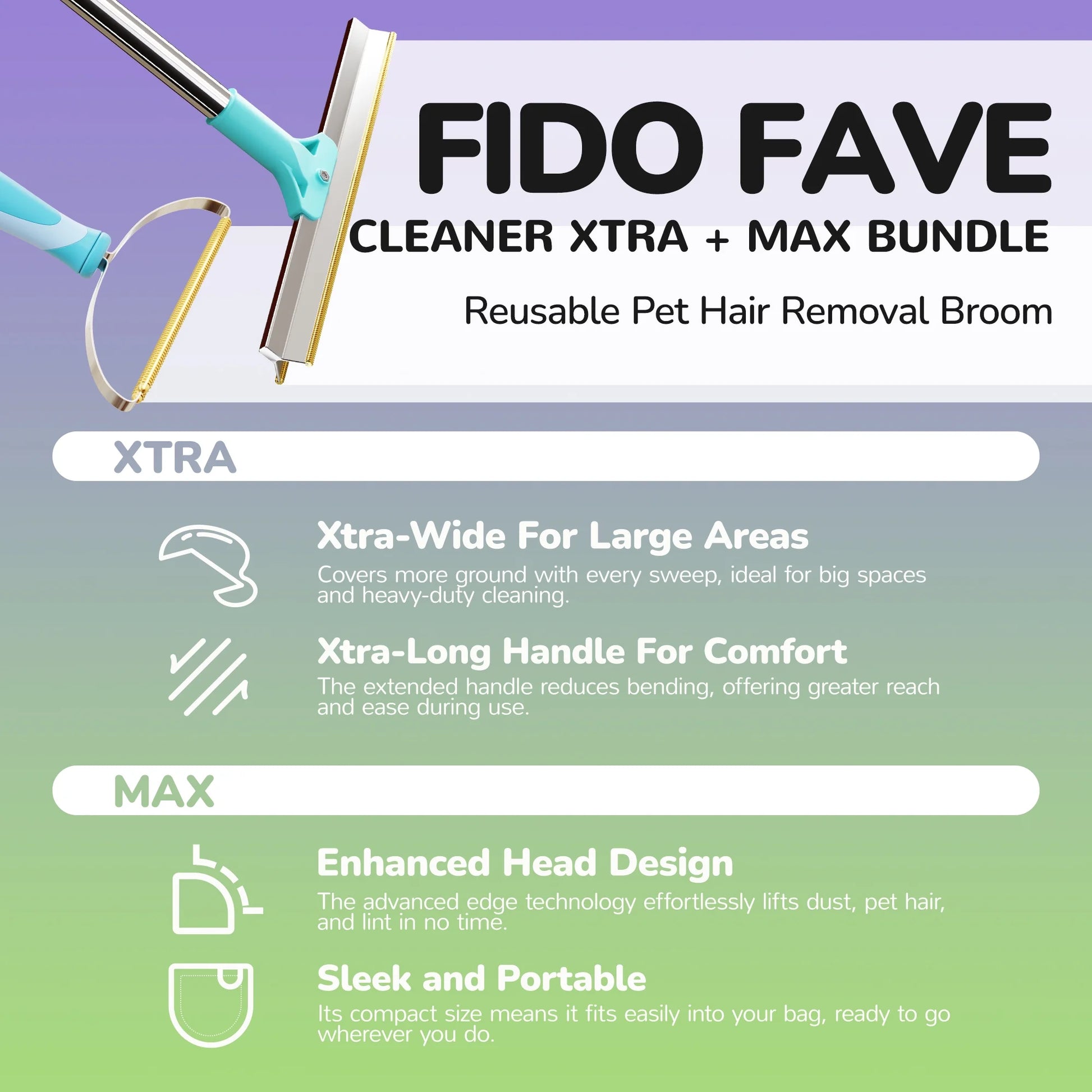 Xtra Max Pet Hair Remover Kit - Cleaning Tool for Pet Hair Removal, Blue, 2-Pack Carpet Rake Scraper